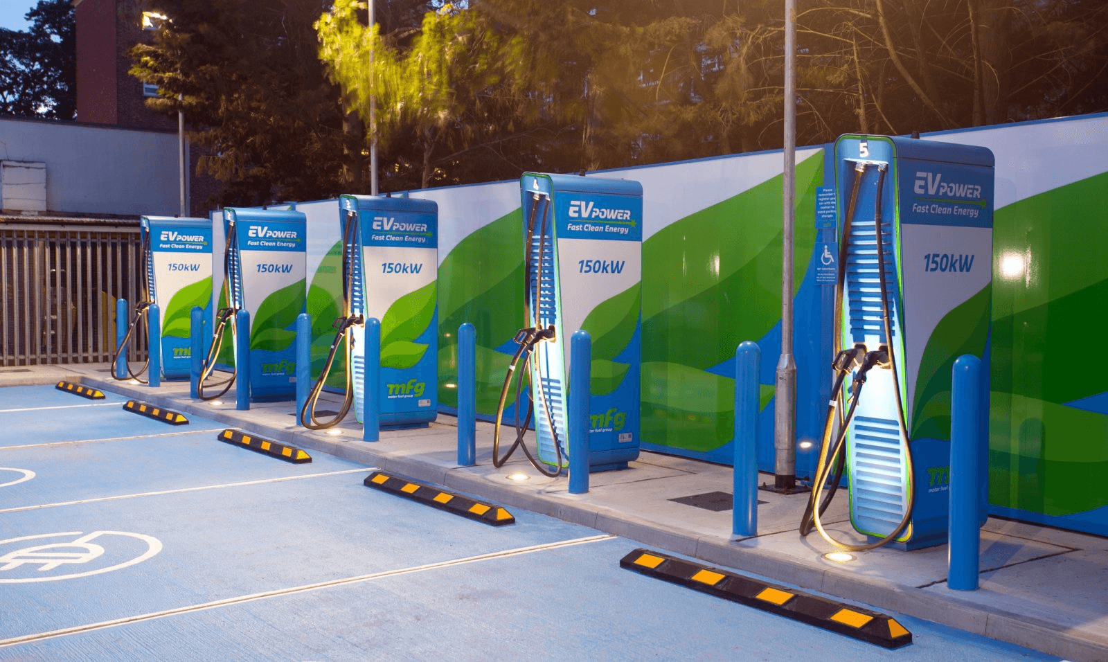 EV charging station for five cars in the UK