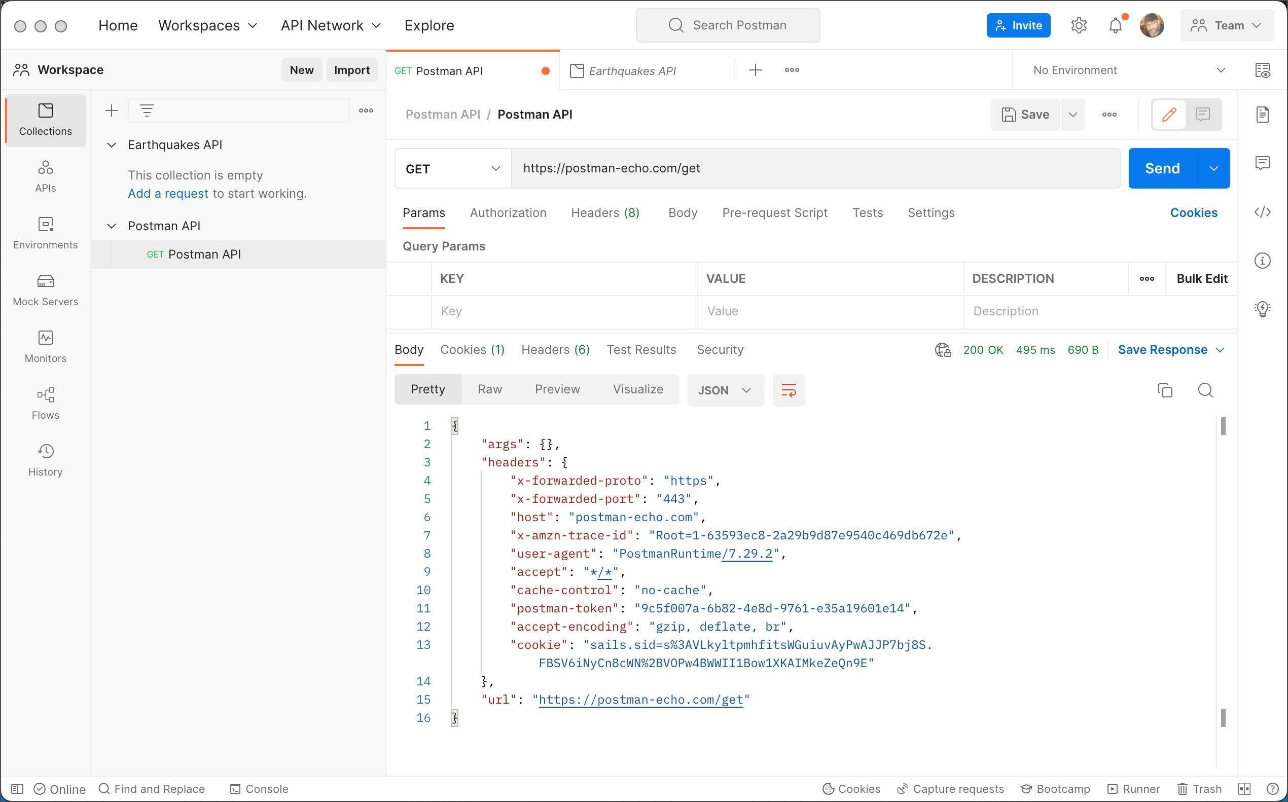 Postman API request center white screen with red and blue code on it