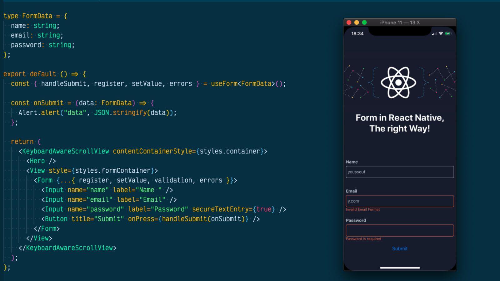 Code that explains how to create a form in React Native
