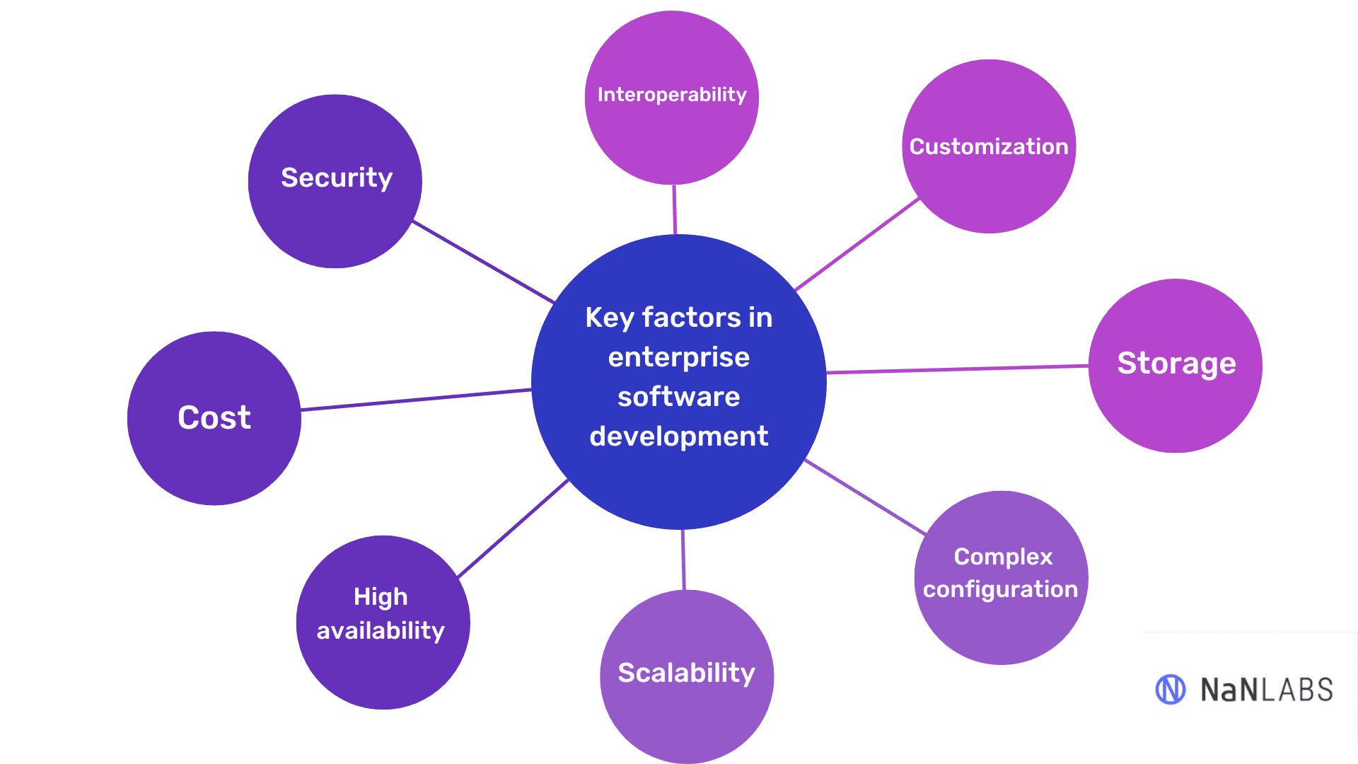 A radial graph showing 8 factors to consider before entering into enterprise software development.