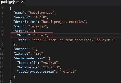 Dark screen with code written in blue and orange accessing a JS Package on Babel